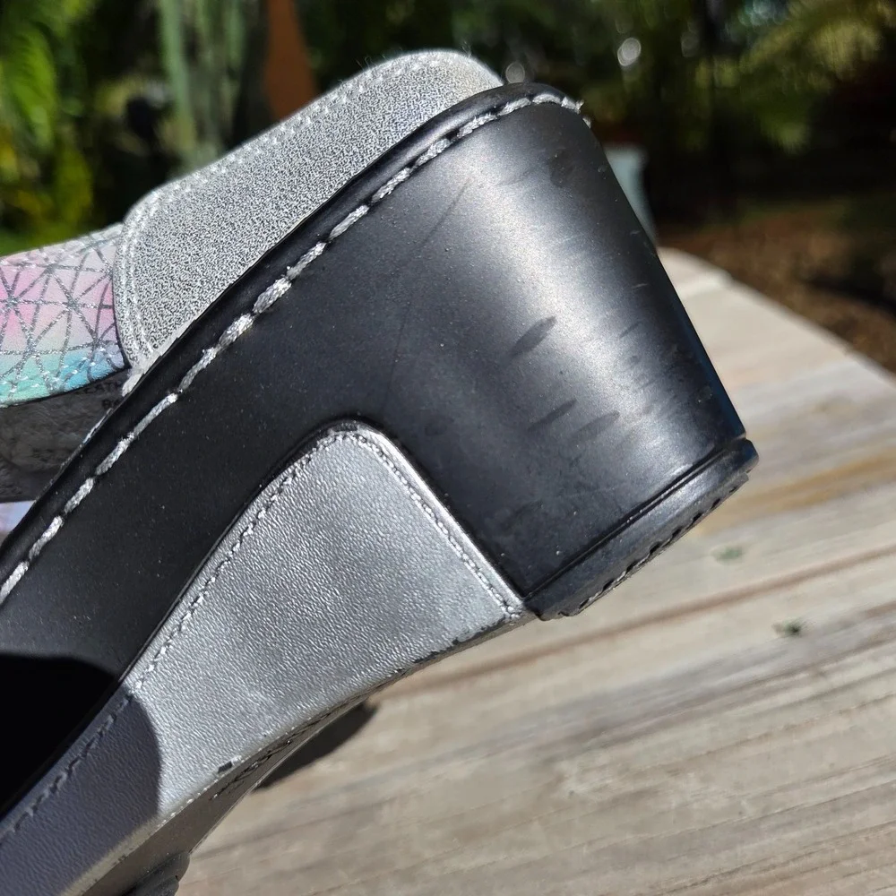 Alegria LAR620 Lara Pretty Baby Rainbow Silver Leather Sandals‎ Women 6-6.5 36